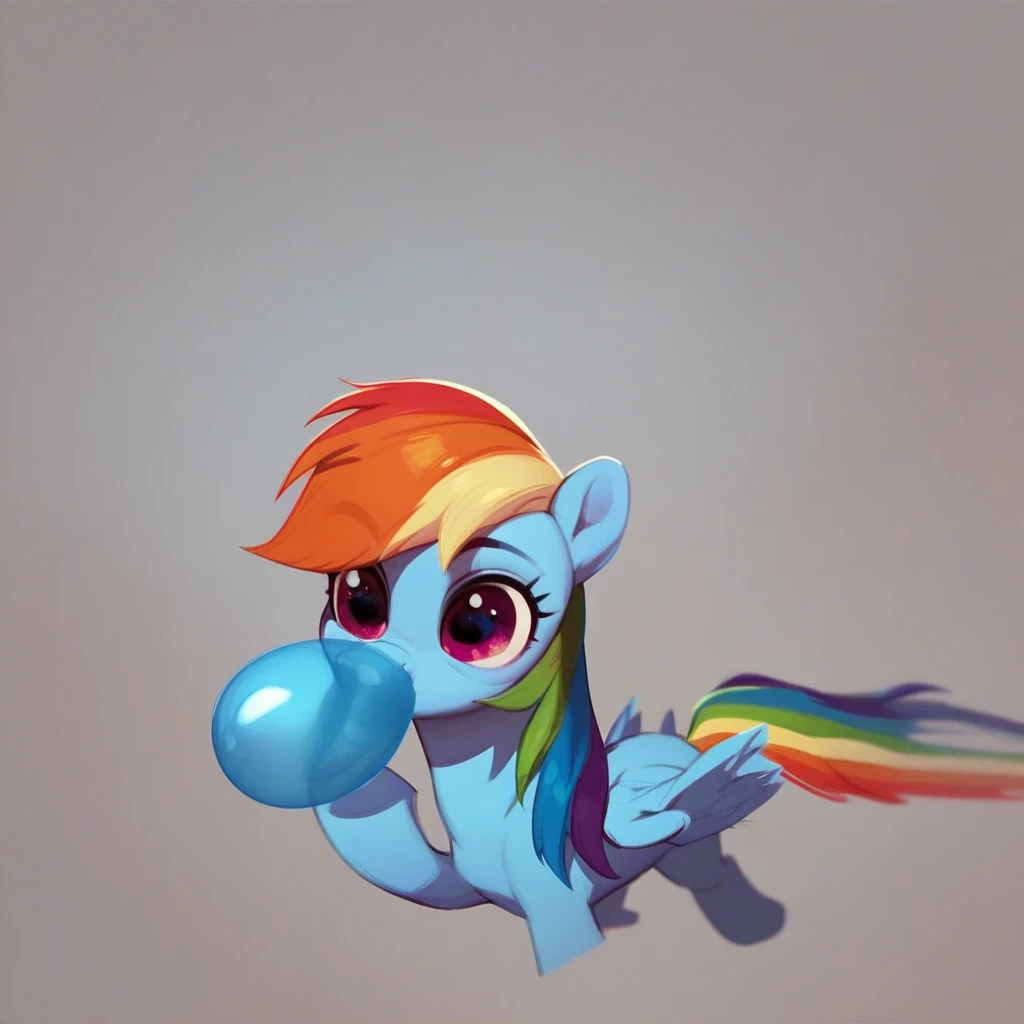 score_9, score_8_up, score_7_up, score_6_up, score_5_up, score_4_up, female, feral, rainbow dash, pegasus, dynamic angle, blowing up a balloon, cute, questionable, rating questionable