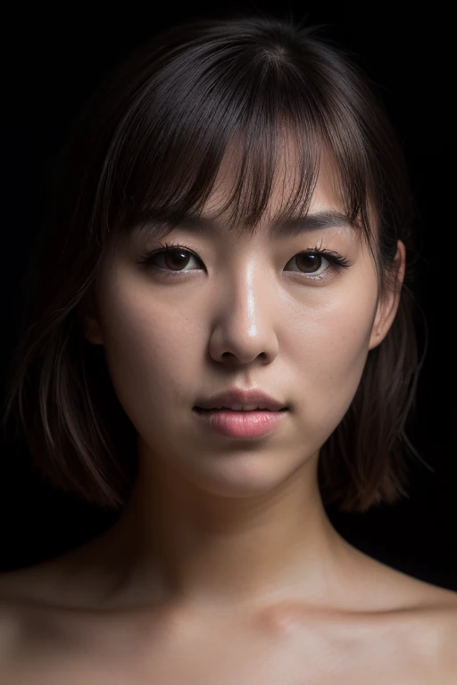 DEN_nanami_matsumoto,
((headshot:1.2) portrait on a (plain black background:1.2), (headshot:1.2), (face focus:1.1), (facing the camera:1.2), Head in the centre, (eye contact:1.3), (intense stare:1.1), mouth open, (facing straightforward:1.2), (forward faci...