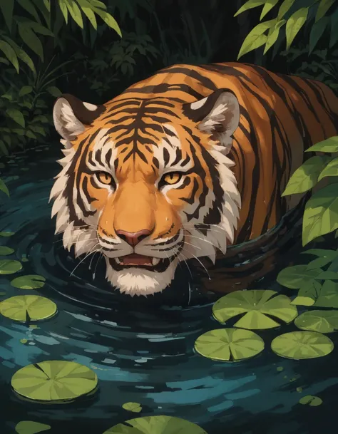 score_9, score_8_up, score_7_up,  source_anime, (tiger:1.1), ((no humans)), nature, in water,