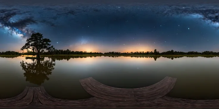 360panorama,Centered Horizon,No seams,<lora:HMSGXL_epoch_9:1>,A Sun,<lora:åå½±XL:1>,(masterpiece),(best quality),(ultra-detailed),outdoors,sky,cloud,water,tree,no humans,night,star (sky),nature,night sky,scenery,forest,starry sky,reflection,ripples,refle...