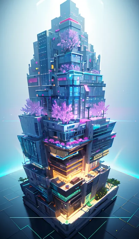 dskise, (isometric) , (flower), (vaporwave), isometric cutaway of a crystalized dilapidated city, cityscape, volumetric lighting ,FXAA, Chromatic Aberration, Concept Art, 8k Concept Art, Greg Rutowski, (unreal engine), octane render, dskise