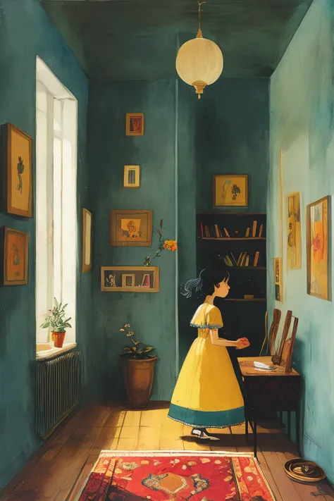 masterpiece,best quality,<lora:tbh143-:0.7>,indoor,illustration,style of Alice Provensen,