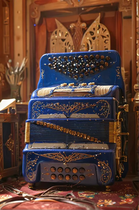 an dinof accordion in top of a  a throne made of precious stones 