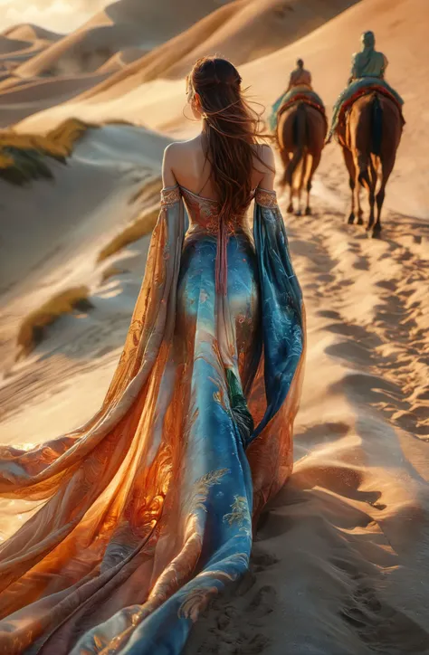 (8k, RAW photo, highly detailed,masterpiece, highest quality),rich colors,high contrast,film still,full shot body photo of the most beautiful artwork in the world,cinematic light,fantasy,highres,(detailed face),
XUER Silk Road glowing dress,<lora:绪儿XL 丝路流光...