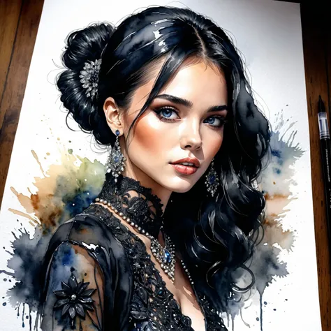 art, An all black work in watercolor, fashion, portrait photography, highly detailed <lora:art-v5:.8>