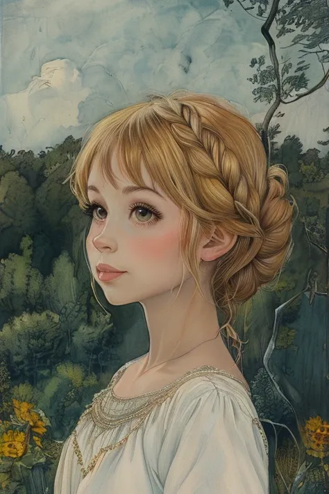 masterpiece,best quality,<lora:tbh142-:1>,portrait of idolmaster cinderella girls,illustration,style of Elsa Beskow