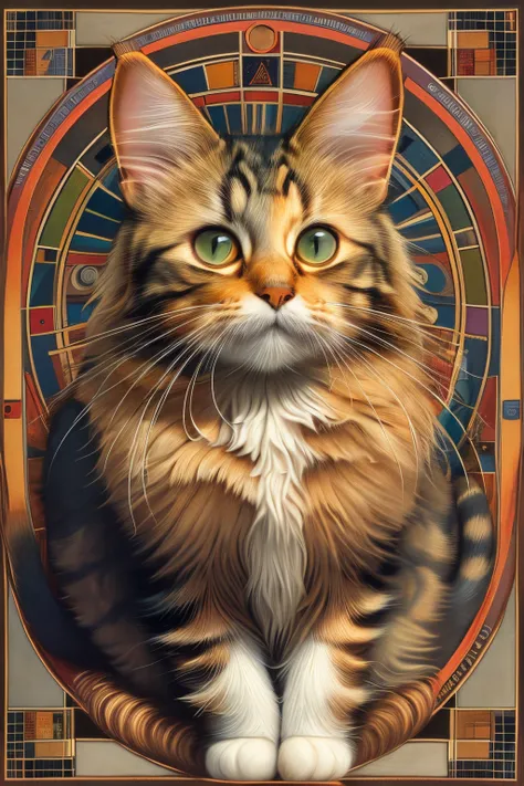 masterpiece,best quality,<lora:tbh147-:0.7>,illustration,style of Paul Laffoley, cute Mainecoon cat