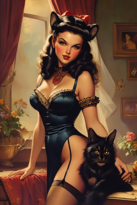 masterpiece,best quality,<lora:tbh149-:0.7>,illustration,style of Gil Elvgren animals