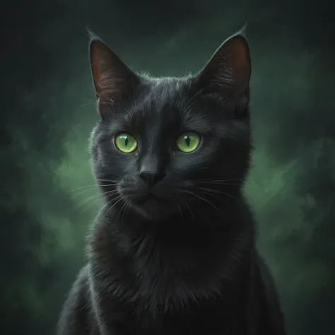 black cat with green eyes against black canvas,

, best quality, digital painting, extremely smooth, harmonious color scheme, 32...