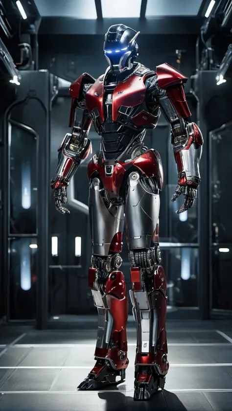 Teslas High-tech robot Optimus, futuristic Modern sci-fi with intricate details, cinematic feel Cinematic wide-angle shots, deep field, dynamic tracking Light and Shadow,High contrast, interplay of warm and cool tones,highlighting metallic textures High-te...