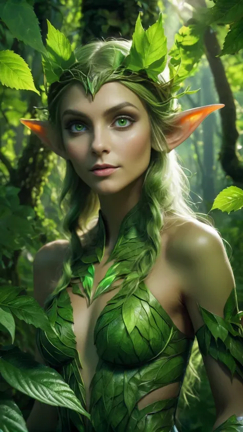 <lora:é²åä¸æ´¾@å¥å¹»ä¸çXL:1>,A glowing forest elf,veins of light outlined by appendages of green leaves,eyes glowing deep and mysteriously in the leaves. High Detail,Ultra High Resolution,32K UHD,Best Quality,Masterpiece,