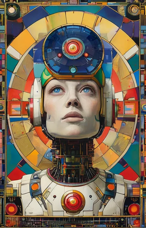 masterpiece,best quality,<lora:tbh147-sdxl:1>,illustration,style of Paul Laffoley portrait of robot