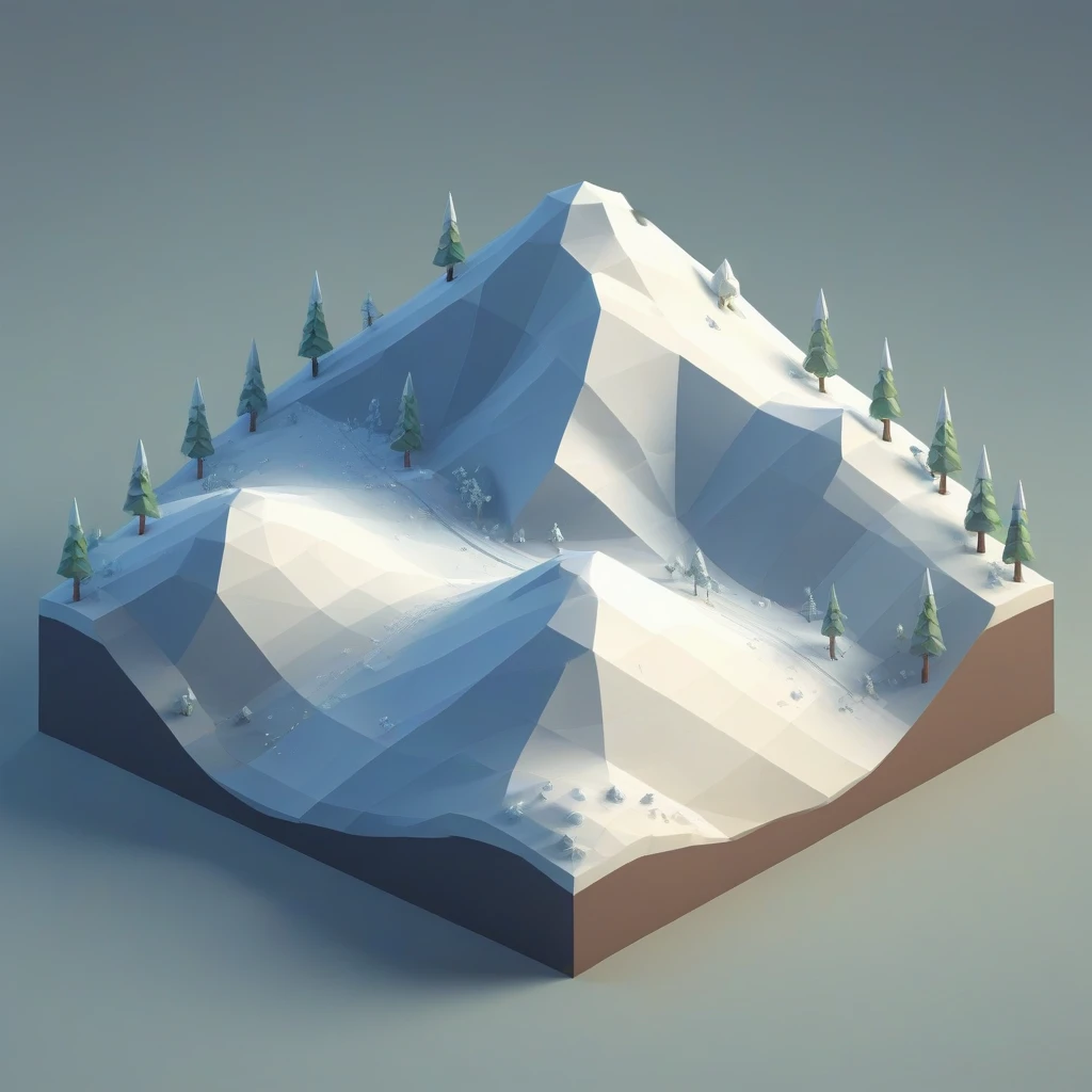 isometric, low poly, mountain, snow on pick, <lora:isometric_lowpoly_XL:0.6>