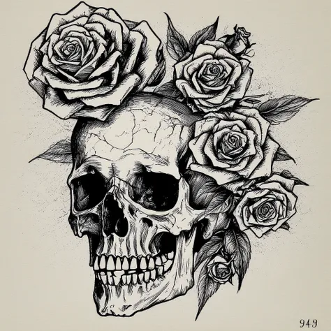 inkedlora, a skull with a rose crown