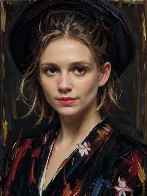 <lora:add_detail:0.5>, (oil painting:1.21), <lora:Katja_v2:0.9>, artistic, best quality, realistic face, looking at viewer, solo, upper body, medium hair, parted lips, kimono, Japanese outfit, <lora:classic_oil_painting:1>