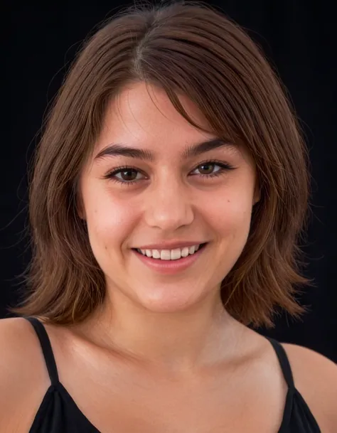 rojwoman, black background, smile, standing
