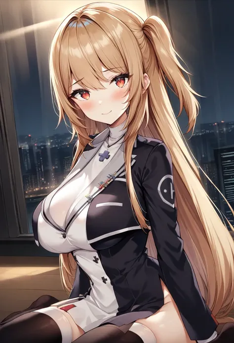 <lora:Kaede:0.8>,1 girl,kaede,upper body,side ponytail,light smile,
large breasts,close-up,thighhighs,looking at viewer,
ornate,badroom,floor-to-ceiling windows,night,city,skyscraper,skyline,
wariza,, (dramatic light:1.5),masterpiece,best quality,very aest...