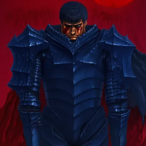 berserk_cover_illustration, full armor, blood, sad