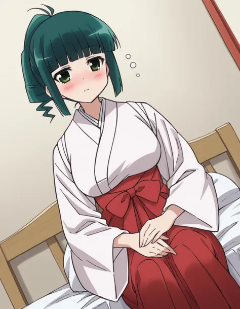 score_9, score_8_up, score_7_up, source_anime,
harutakimi,  <lora:haru-takimi-s2-ponyxl-lora-nochekaiser:1>,
haru takimi, bangs, green eyes, ponytail, green hair, blunt bangs,
skirt, japanese clothes, hakama, hakama skirt, miko, red hakama,
indoors, bed, b...