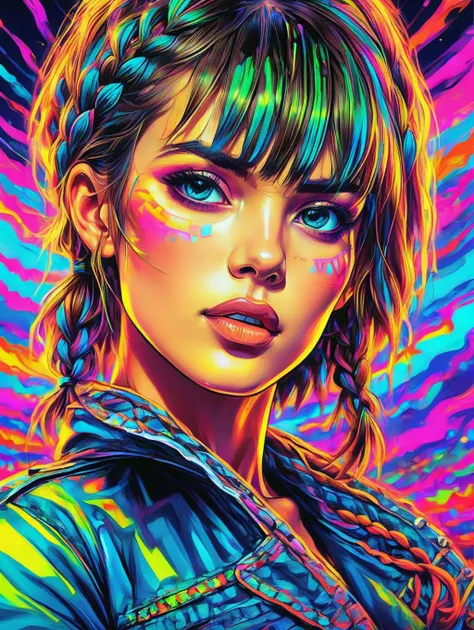 1girl, neon psychedelic vivid saturated colorful girl face, short detailed hair braid
PsyLand<lora:Psy_Land_XL:0.75>