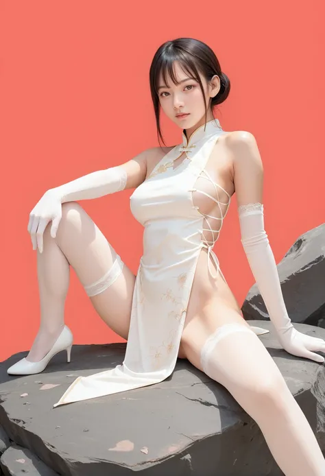 0585 White hollow cheongsam（Sisters 2 single character costume）