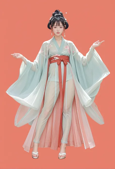 score_9,score_8_up,score_7_up,red background,8k,hd,spread legs,,ruanyi0428,wide sleeves,hanfu,see-through,dress,robe,standing,full body,<lora:0428 Koi Hanfu_v1_pony:0.9>