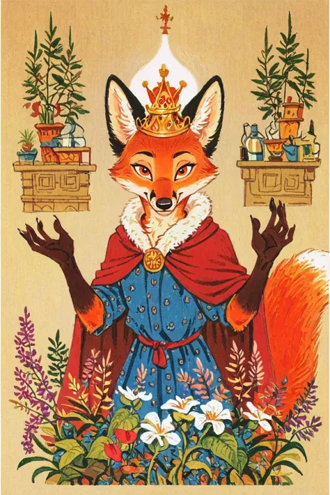 anthro fox girl,princess,(solo:1.5),imperial garden,crown,flowers and plants
Trepenok,cape,portrait,looking at viewer
<lora:Trepenok:0.8>
  <lora:age_slider_v4:-2> <lora:Perfect Hands:1>, score_9, score_8_up, score_7_up, score_6_up, score_5_up, score_4_up,...