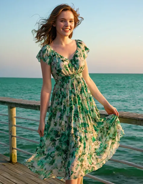 At dawns early light by the sea, Barbara stood poised on a sun-kissed pier with emerald waters lapping beneath her, dressed in a flowing summer dress that captured the breeze, her hazel eyes twinkling as they laughed infectiously at natures wonders; her la...