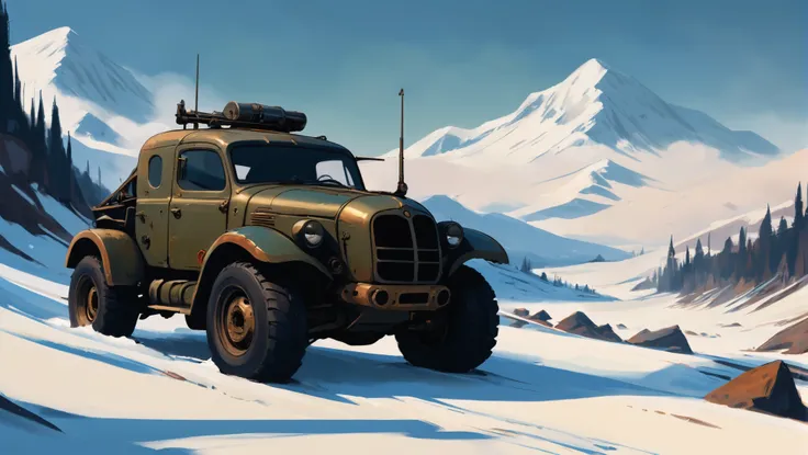 anime style digital painting, sketch, dieselpunk, Alpine Tundra