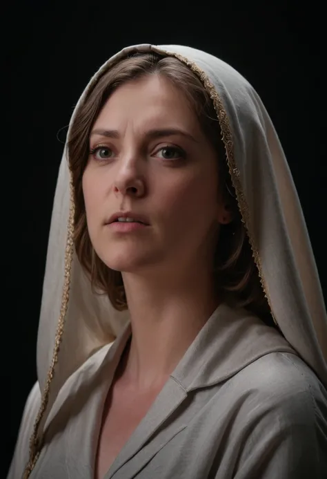 <lora:Rachel Bloom XL_epoch_10:1> rbloom, portrait, three quarters view, looking right and upward, head covered, beatific lighting, referencing religious portraiture, professional photograph, studio lighting, best quality