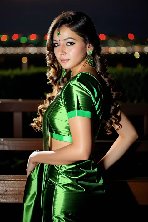 photo of a pryl woman, wearing conservative Jade Indian clothing, solo, serious look, night time, city lights  in background bokeh    <lora:pryl_Priyal_Gor_SD15_LoRA_prodigy_local_regs_HNepochs-000015:1>