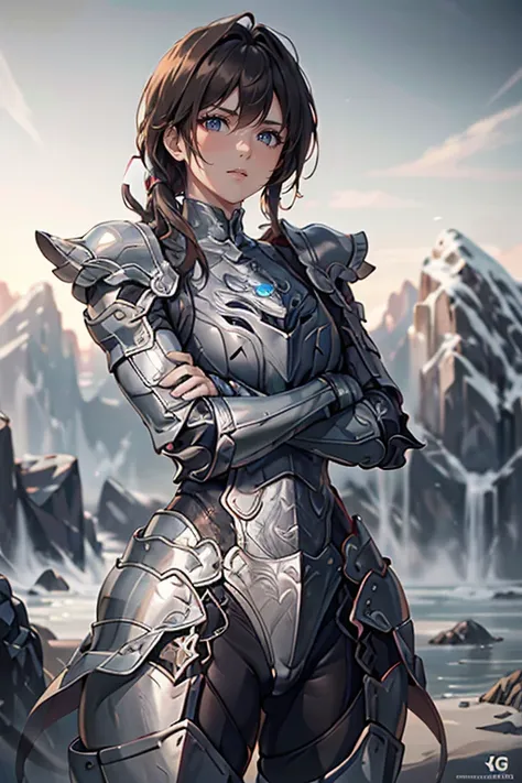 <lora:hxarmour_068:0.8>,mountain,crossed arms,, hxarmour,1girl,(white armour:1.3),, ultra-detailed,extremely delicate and beauti...