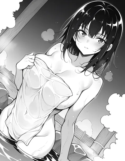 score_9, score_8_up, score_7_up, source_anime,
tsubakirurikawa, <lora:tsubaki-rurikawa-manga-ponyxl-lora-nochekaiser:1>,
tsubaki rurikawa, bangs, large breasts, monochrome, greyscale,
nude, naked, 
outdoors, onsen, towel, naked towel, steam, bathing, nude ...