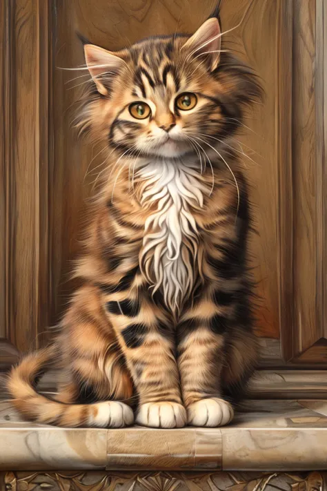 masterpiece,best quality,<lora:tbh167-:1>,illustration,style of Carlo Crivelli, cute Mainecoon cat and Abyssinian cat