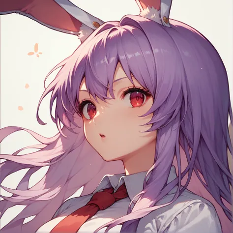 score_9, score_8_up, score_8, score_9, 1 girl,  source_anime,  <lora:reisen_udongein_inaba_ponyxl-10:1.0>, reisen udongein inaba, purple hair, red eyes, rabbit ears, rabbit girl, long hair, portrait, white shirt, red necktie