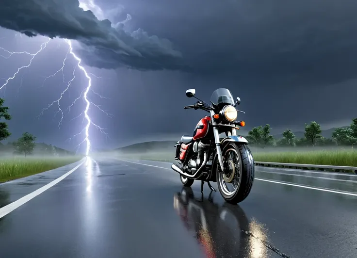 obc02 Motorcycle <lora:02_vehicle_obc02:1.0> on a road, 
outside, supersized,
nature at background, professional, realistic, high quality,
Thunderstorms with heavy rain, <lora:general_vehicle:-0.05>