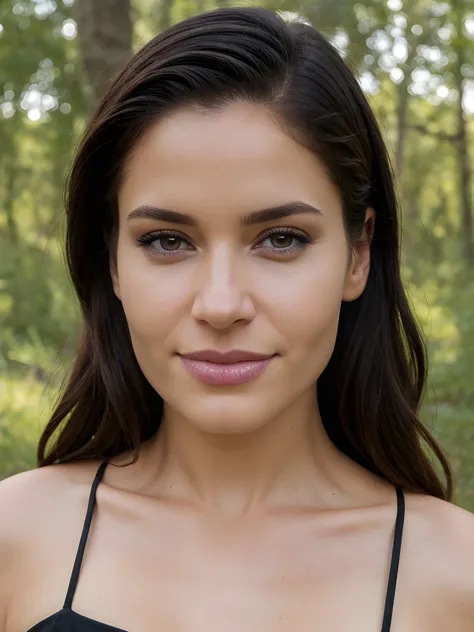 close-up photo of M3rc3d3sM4s0hn_V1-Emb , makeup, mascara, eyeshadow, in the middle of a forest, 8k uhd, high quality, dramatic, dramatic lighting, realistic , lifelike texture