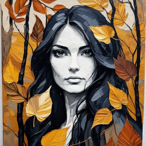 (Abstract) sketch of a woman in the fall season, oil on canvas, , kyxsantoro,   <lora:kyrsantoro_juggerX_xl_1_st_wocap_merger_28_50_92-02_03_05-kyxsantoro:1>