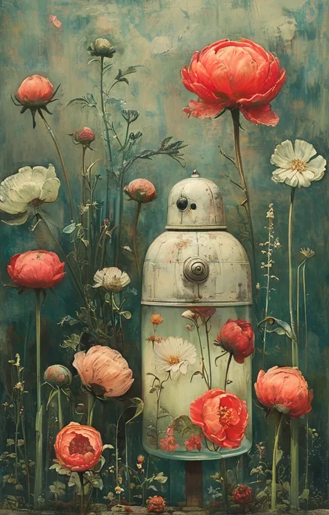 masterpiece,best quality,<lora:tbh161-sdxl:0.9>,illustration,style of Shaun Tan, A bottle of perfume in garden