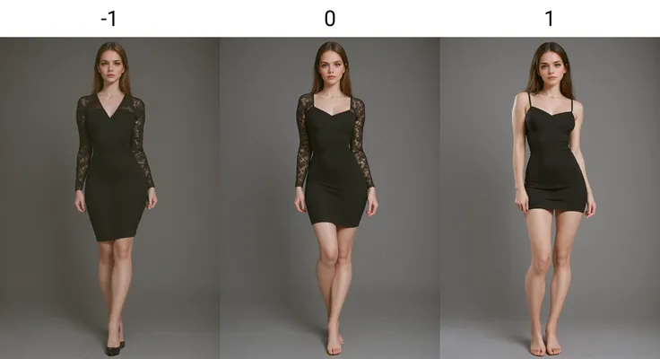 <lora:Skirt Length_alpha1.0_rank4_noxattn_last:-1>, woman, tight black dress, facing viewer, looking at viewer, standing, full body shot, ((solo girl)),