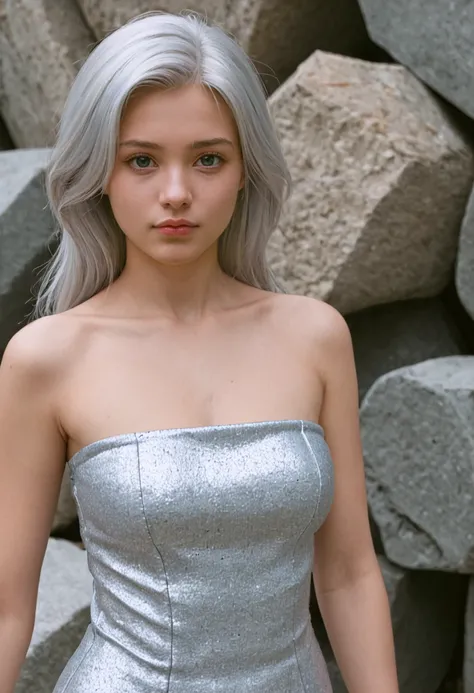 score_9, score_8_up, score_7_up, score_6_up, BREAK , source_real, raw, photo, realistic BREAK 1girl,silver hair,beautiful facial features,silver dress,standing,cube,debris,stone,floating objects,geometric object,silver theme,dreamy mottled background,depth...