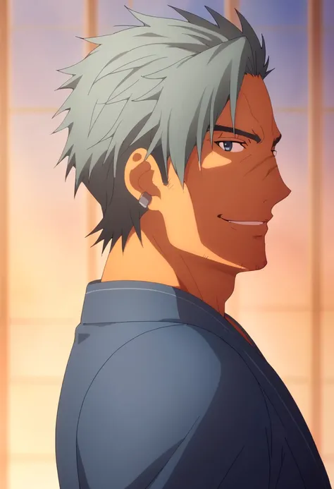 score_9,   <lora:Bercouli_Synthesis_One:1> bercouli synthesis one, 1boy, anime coloring, bercouli synthesis one, earrings, facial hair, from side, grey hair, looking at viewer, male focus, meme, parody, scar, smile, solo, stubble