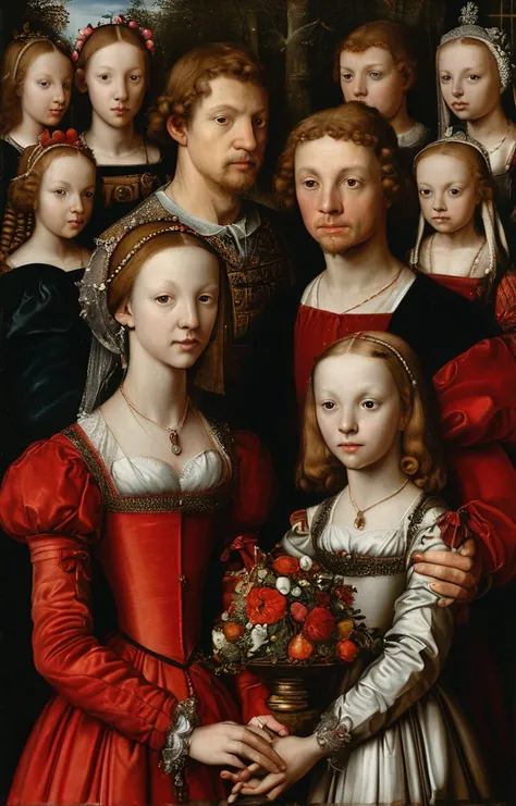 masterpiece,best quality,<lora:tbh185-sdxl:0.8>,illustration,style of ambrosius benson, portrait of family