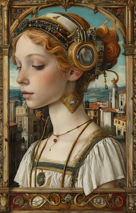 masterpiece,best quality,<lora:tbh167-sdxl:1>,illustration,style of Carlo Crivelli, tech genius teenage girl