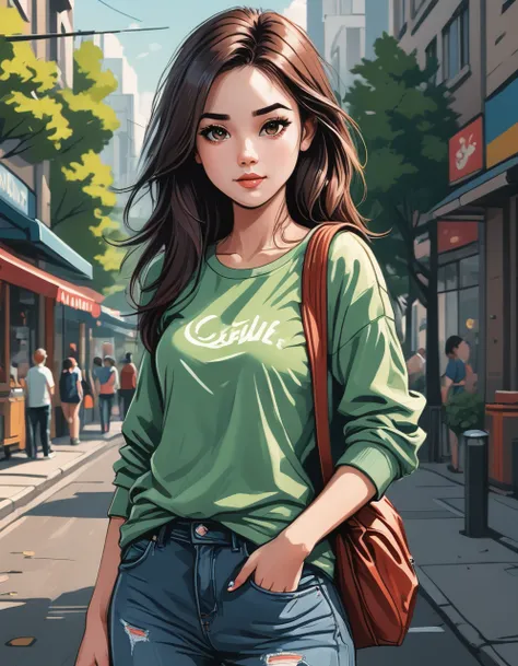 casual girl, digital art, cartoon style