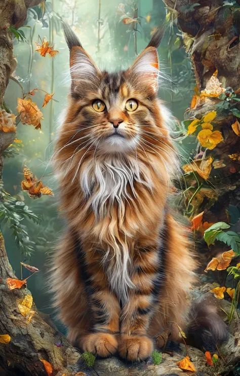 masterpiece,best quality,<lora:tbh168-sdxl:1>,illustration,style of Matthias Haker, cute Mainecoon cat and Abyssinian cat