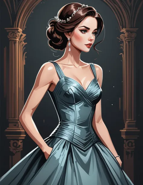 woman in an elegant dress, digital art, cartoon style