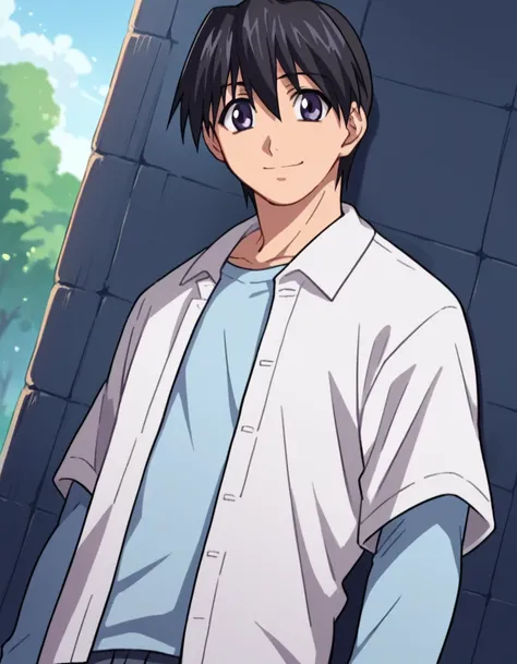 score_9, score_8_up, score_7_up, source_anime,
elfenliedkouta, <lora:elfen-lied-kouta-s1-ponyxl-lora-nochekaiser:1>,
kouta, purple eyes, black hair, male focus,
shirt, long sleeves, white shirt, short sleeves, open clothes, pants,
outdoors, smile,
cowboy s...