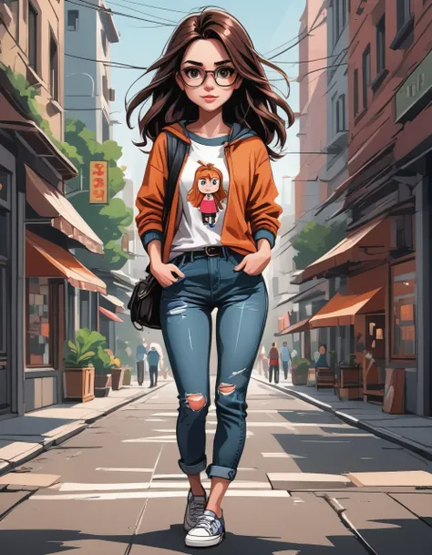 casual girl, digital art, cartoon style