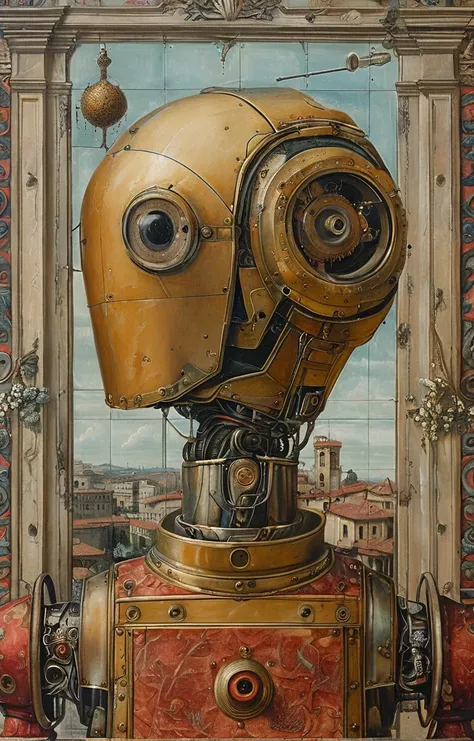 masterpiece,best quality,<lora:tbh167-sdxl:1>,illustration,style of Carlo Crivelli, portrait of Housework robots